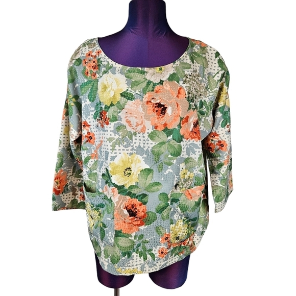 HD in Paris by Anthropologie Orange Floral Bloomfield Top Size Large Women's T23 - Picture 1 of 12